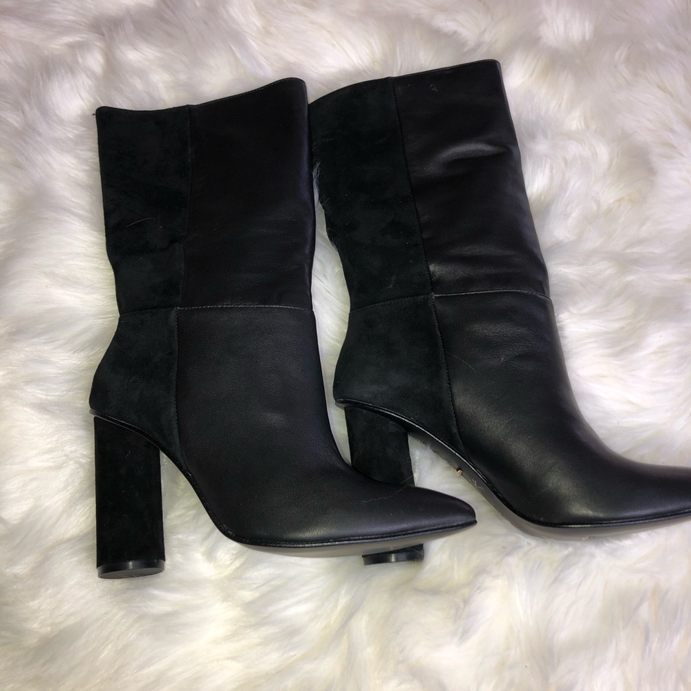 Lulu's Black Two-Tone Leather & Suede Heeled Boots - Picture 5 of 8